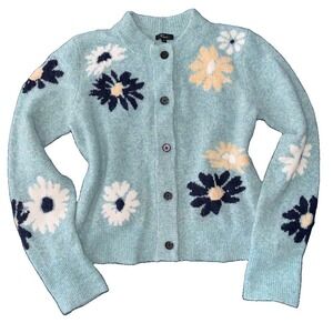 Rails Millie Cardigan In Heather Teal Wool Blend Flower Sweater Size XS